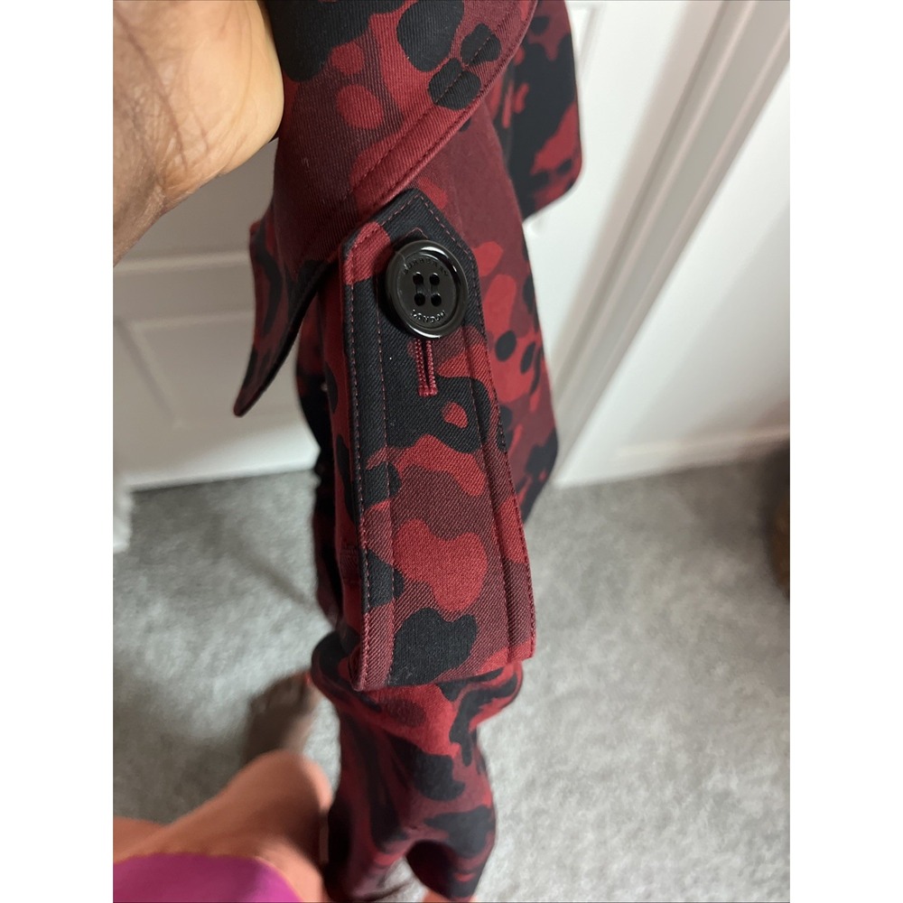 Burberry London Peacoat Double Breasted Cotton Red Black Camouflage 10 Luxury - Picture 13 of 16